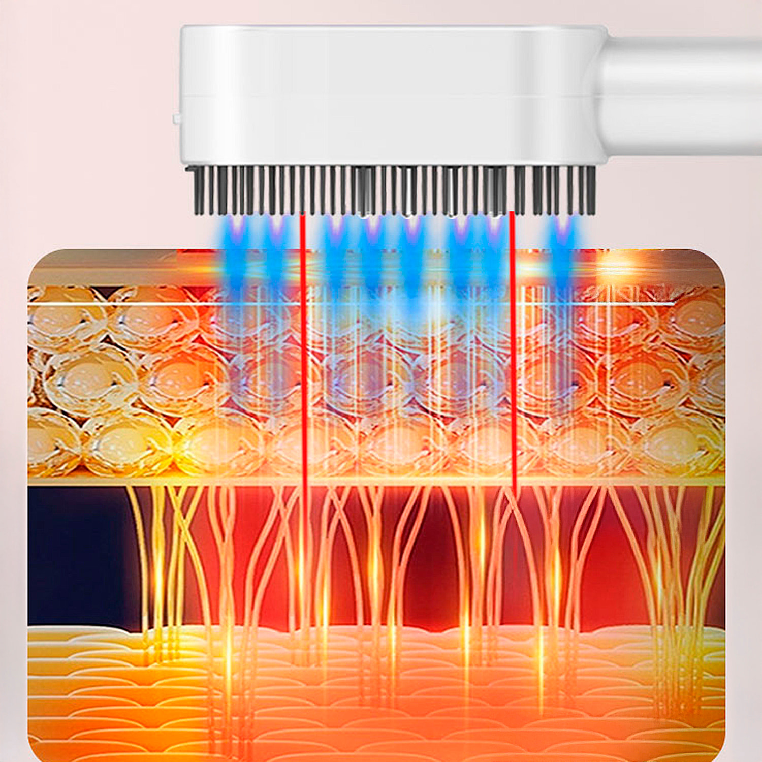 Peine multifuncional para el cabello, con vibración y tratamiento de luz.