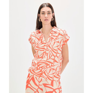 Blusa a collo alto con stampa a foglie