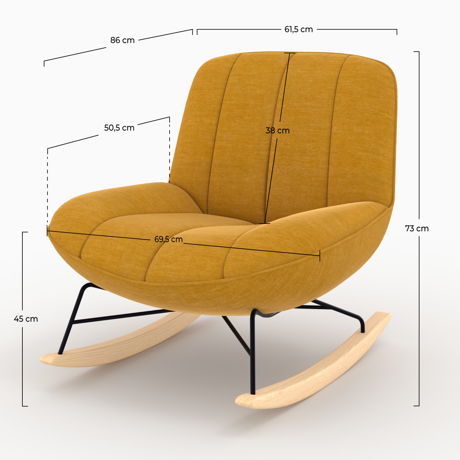 Rocking chair en tissu effet velours jaune moutarde  - Alvin