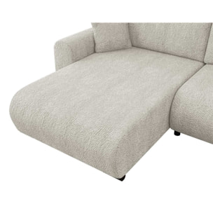 Rosalie - Canapé d'angle réversible 4 places convertible avec coffre en tissu bouclette - Beige