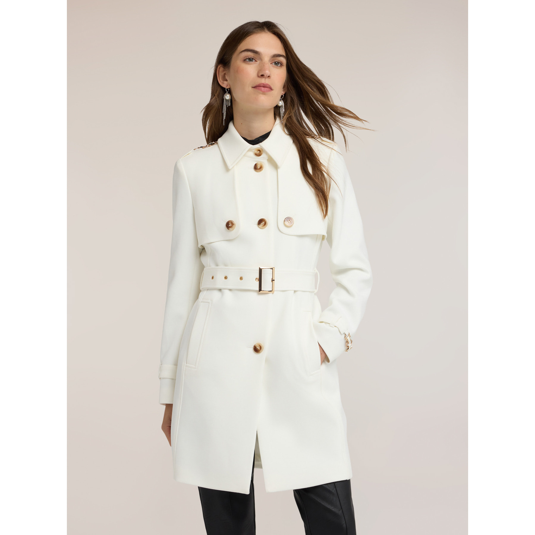 Motivi - Trench con cinturón mezcla viscosa - Blanco
