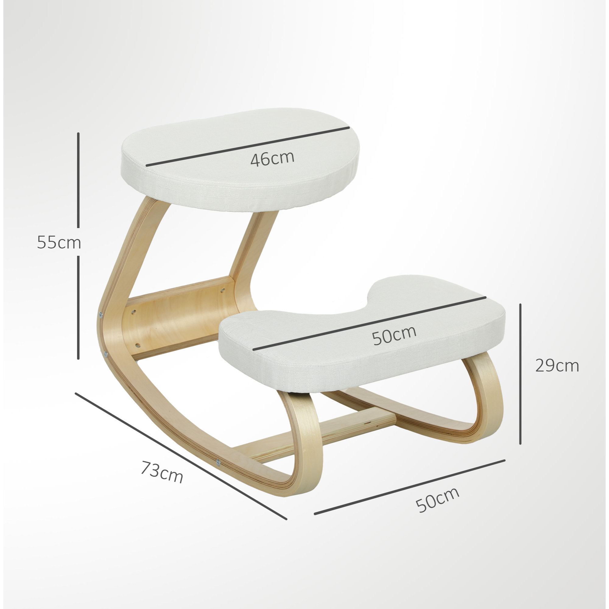 Siège ergonomique - siège assis-genoux - chaise assis genoux grand confort - bois bouleau tissu beige clair