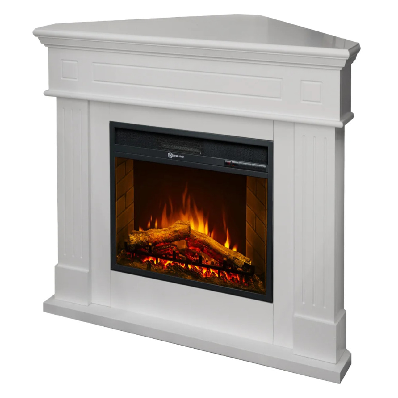 Ford - Camino Elettrico da Terra ad Angolo con Effetto Fiamma 110x102x63 cm in Legno Bianco