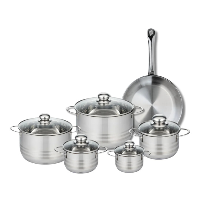 Ensemble de 1 Poêle de cuisson 28 cm et 5 faitouts 12, 14, 16, 20 et 24 cm Elo Profi Brillant