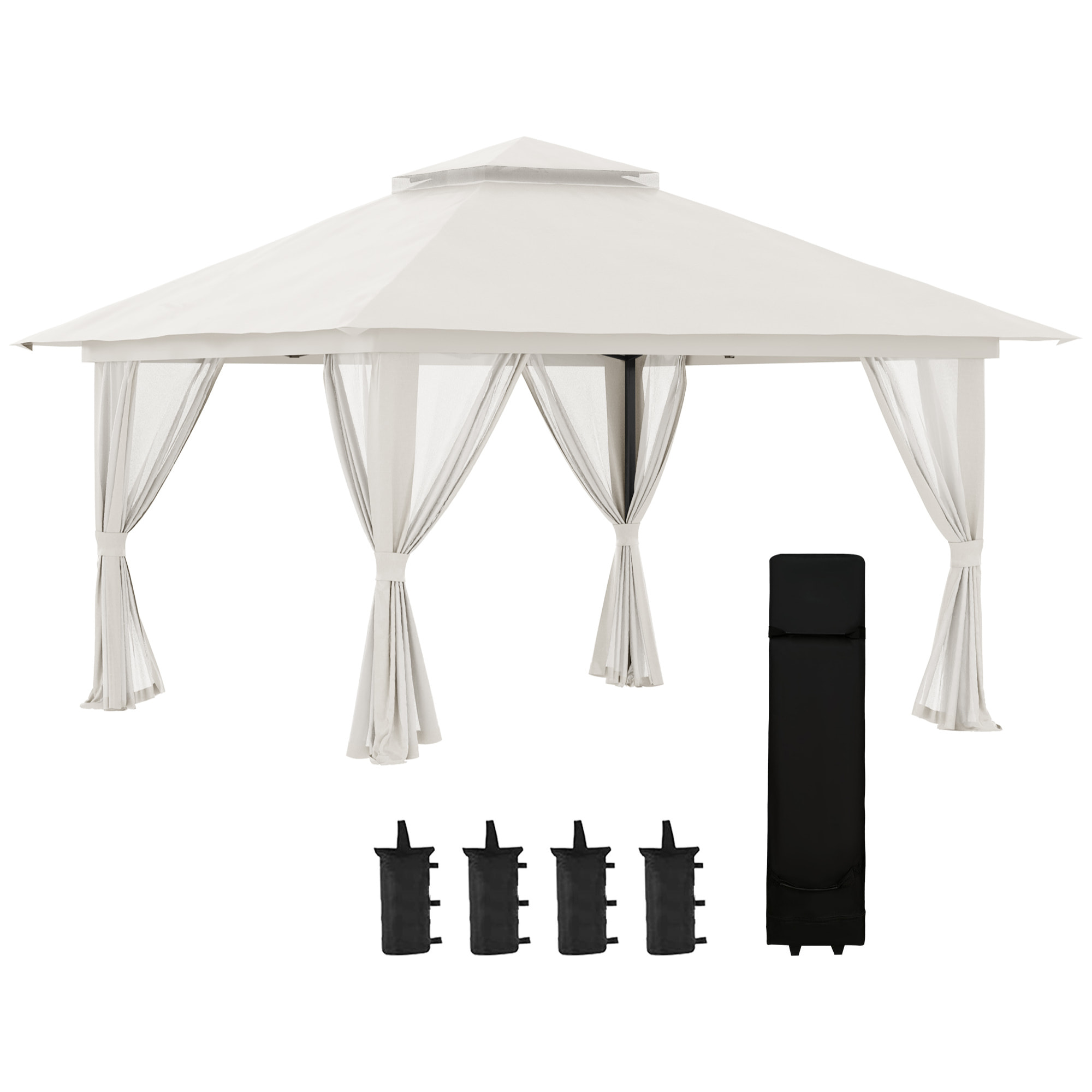 Tonnelle barnum de jardin pop-up pliant 3,92L x 3,92l x 2,83H m sacs de lestage et transport inclus crème