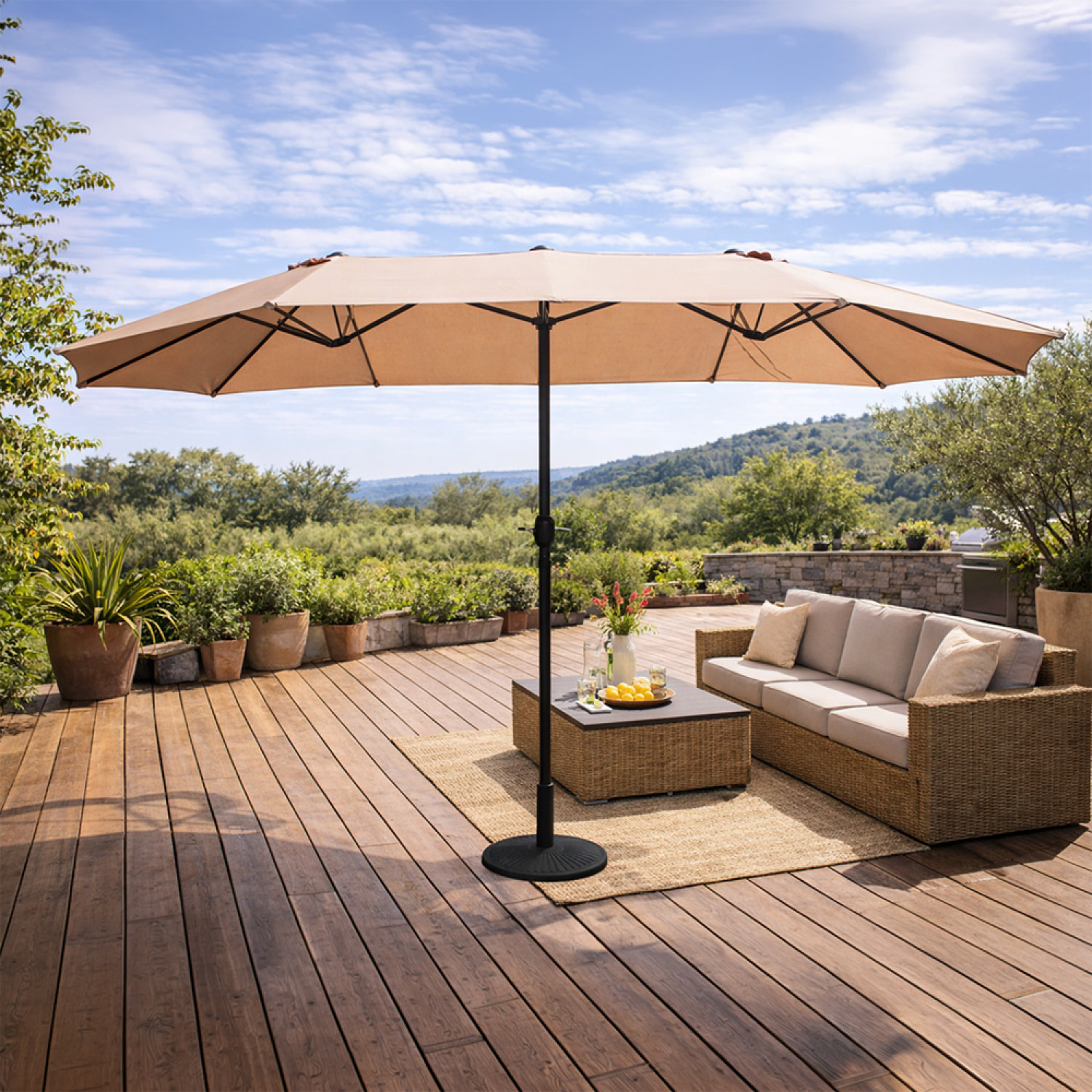 Parasol rectangulaire double 2,7x4,6m taupe CABIATE