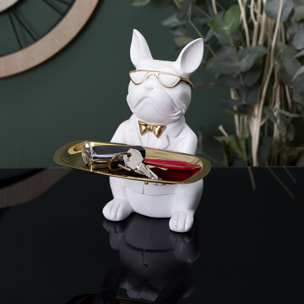 Sculpture Deco Bulldog Blanc Vide Poche 21cm