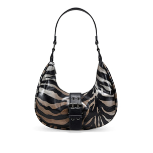 Bolso de hombro cebra con solapa y hebilla