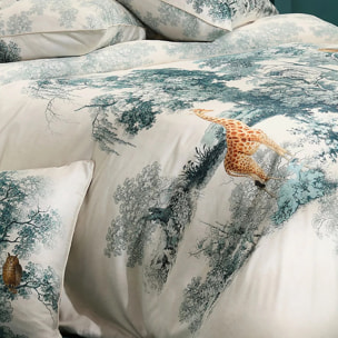 Housse de couette satin de coton 115 g/m² imprimé bleu beige Utopie encre