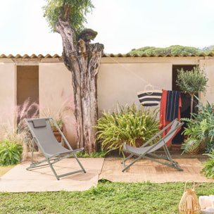 Lot de 2 chaises pliantes MATERA avec coussin en aluminium / textilene. kaki. 102 x 62 x 81 cm