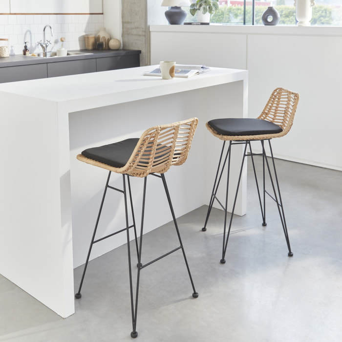 Tabouret de bar métal et rotin 67cm (lot de 2) CAHYA