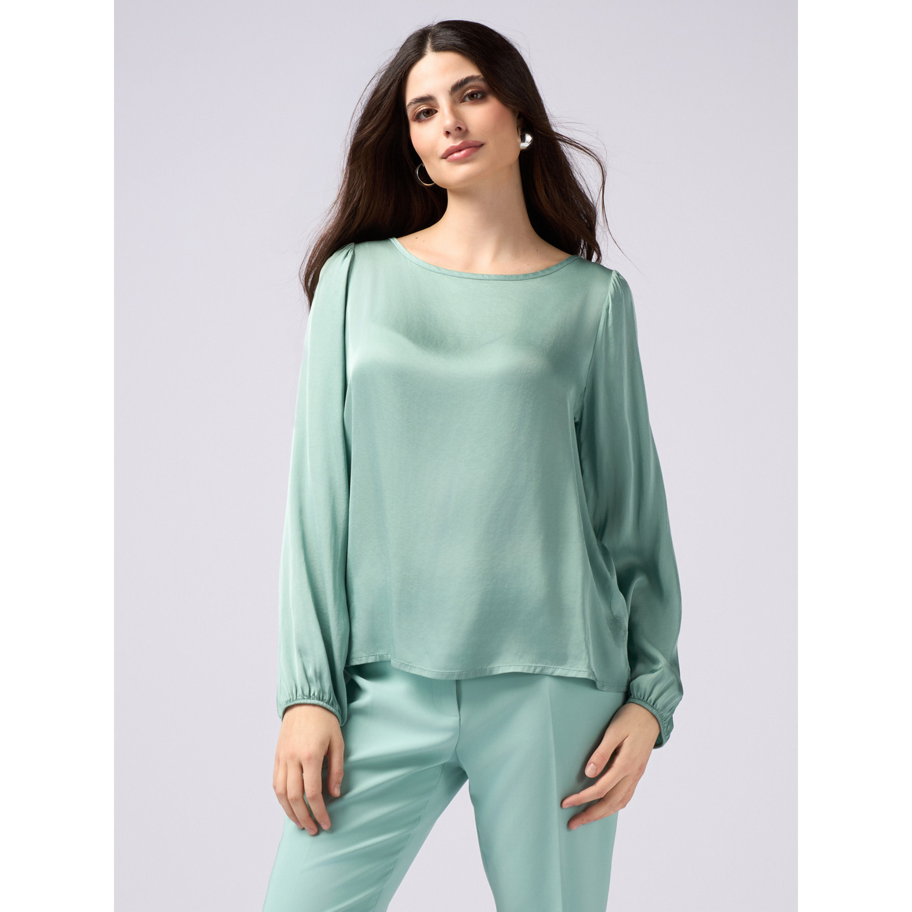 Oltre - Blusa maniche lunghe in raso di viscosa - Verde acqua