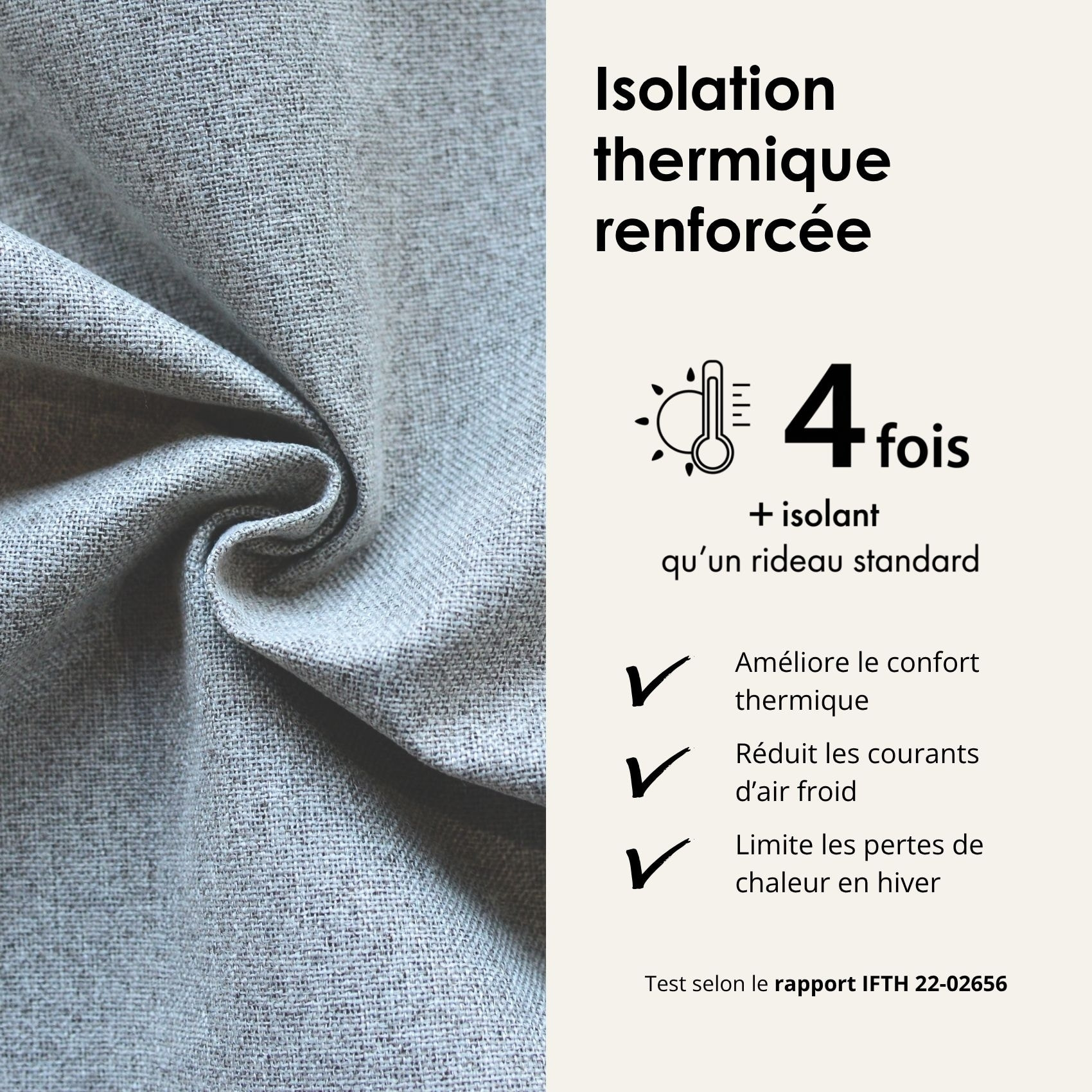 Rideau 100% occultant thermique phonique chiné - Gris clair