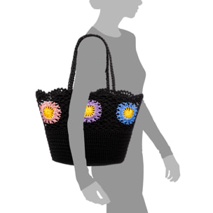 Villaga bolso de hombro mujer. Fabricado en algodón, con flores decorativas.