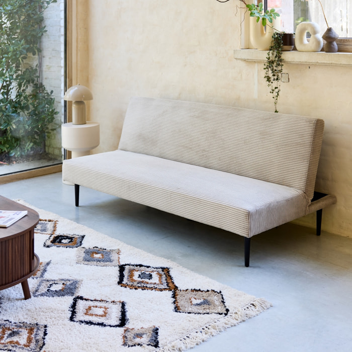 Canapé banquette convertible 3 places velours côtelé piétement métal  MAX