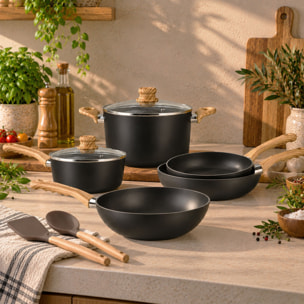 Batterie de cuisine 9 pièces en aluminium noir - tous feux COLORAMA