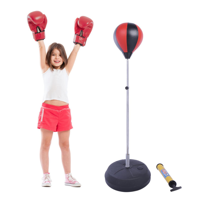 Sac de frappe punching ball avec gants et pompe hauteur reglable 125 à 145 cm
