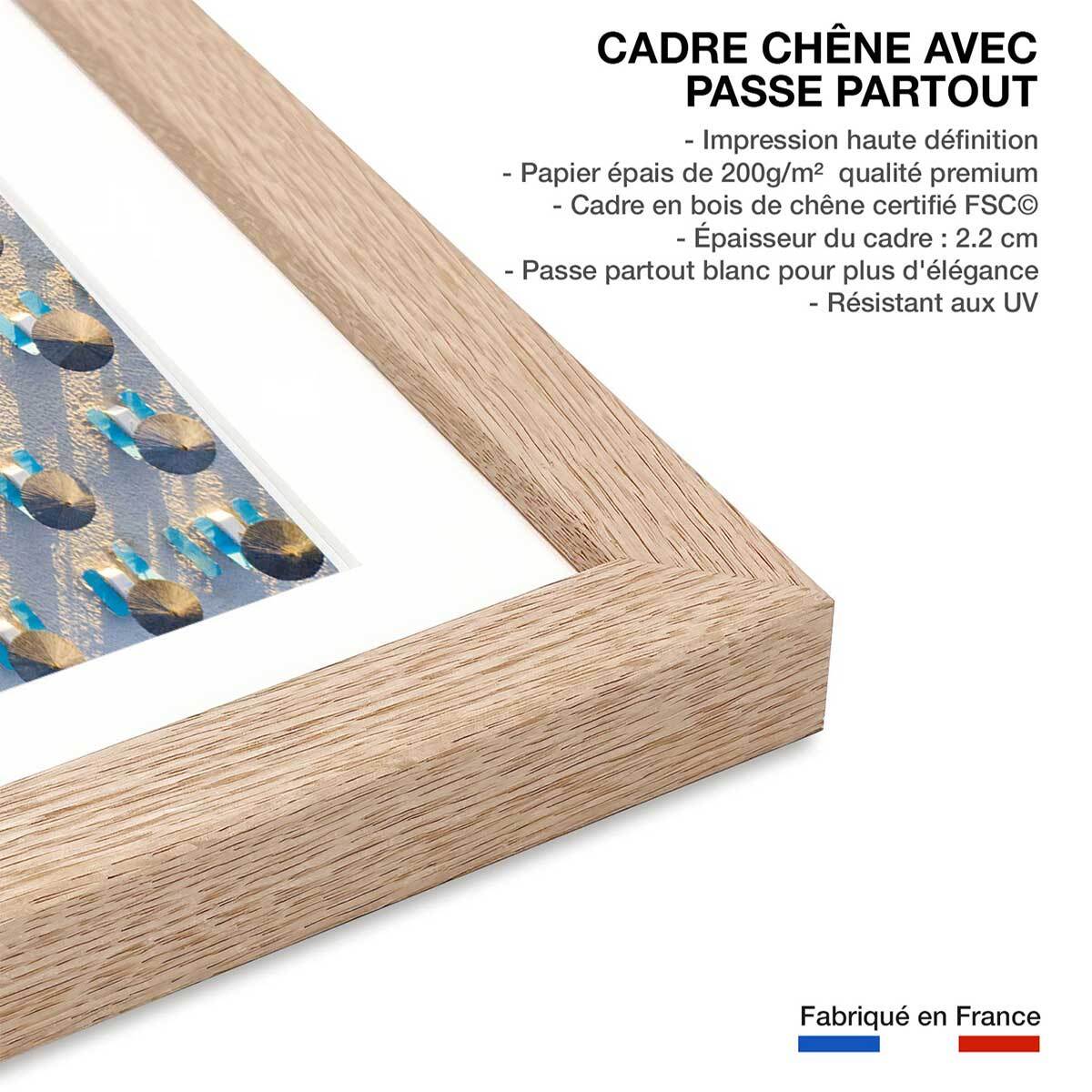 Poster bleu pacifique Affiche + cadre en bois - Chêne