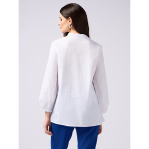 Oltre - Camisa de popelina con bordados florales - Blanco