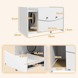 Maison de toilette pour chat - meuble cache litière - compartiment coulissant, aérations, tapis de fuite - blanc