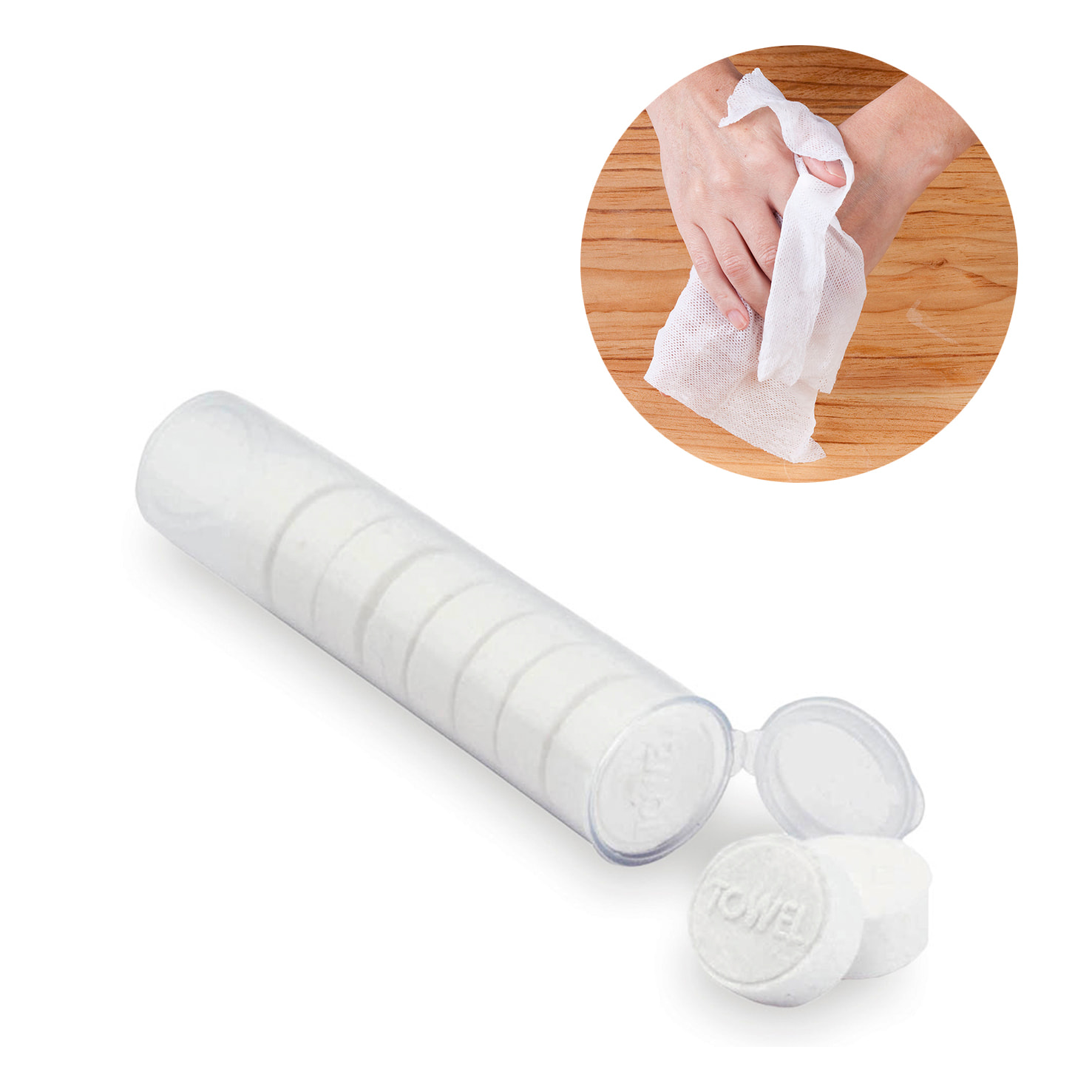 Compac, set di 10 salviette in cellulosa che si espandono a contatto con l'acqua fino a 23x23cm.