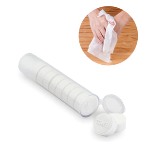 Compac, set di 10 salviette in cellulosa che si espandono a contatto con l'acqua fino a 23x23cm.