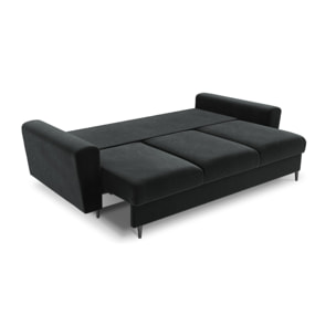 Canapé convertible avec coffre de rangement "Kyoto" 3 places en velours gris foncé