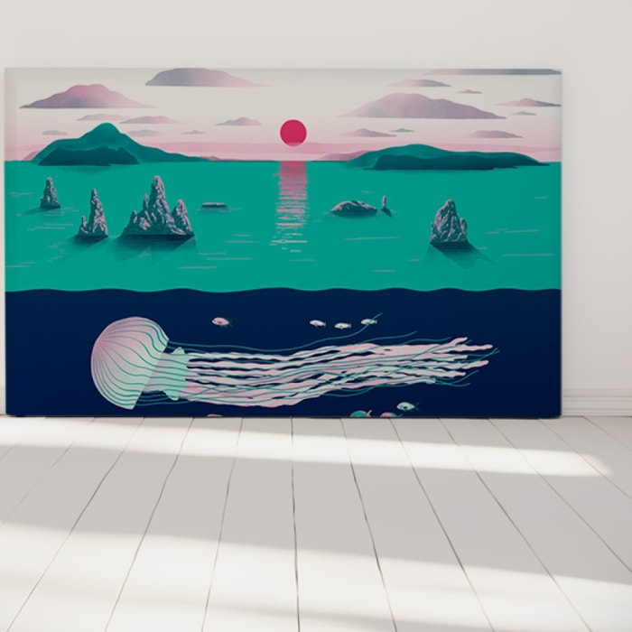 Tête de lit Jellyfish and sunset | Coloris Vert Véronèse | Largeur au choix