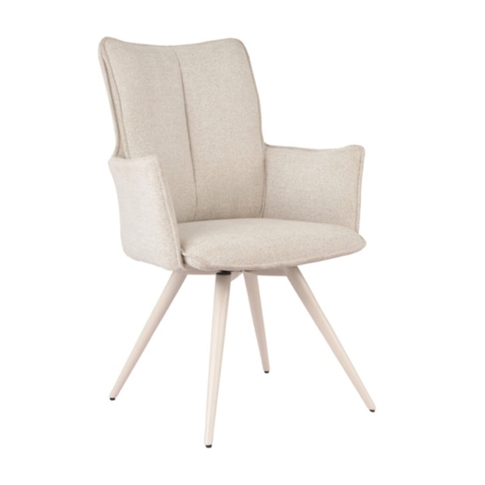 Chaise pivotante 180° avec accoudoirs tissu doux et pieds métal - TOMA
