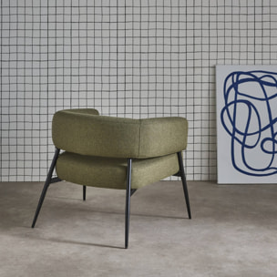 Fauteuil tissu kaki dossier incurvé piétement métal L 81.5 x P 72.5 x H 69 cm - Cristo