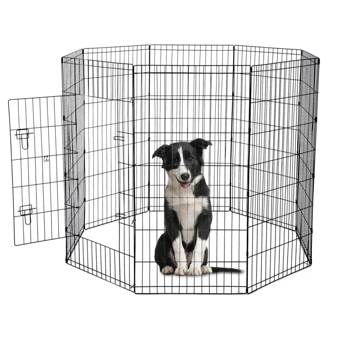 Parc enclos acier pour chien animaux 1 porte 8 panneaux 76L x 61l cm noir