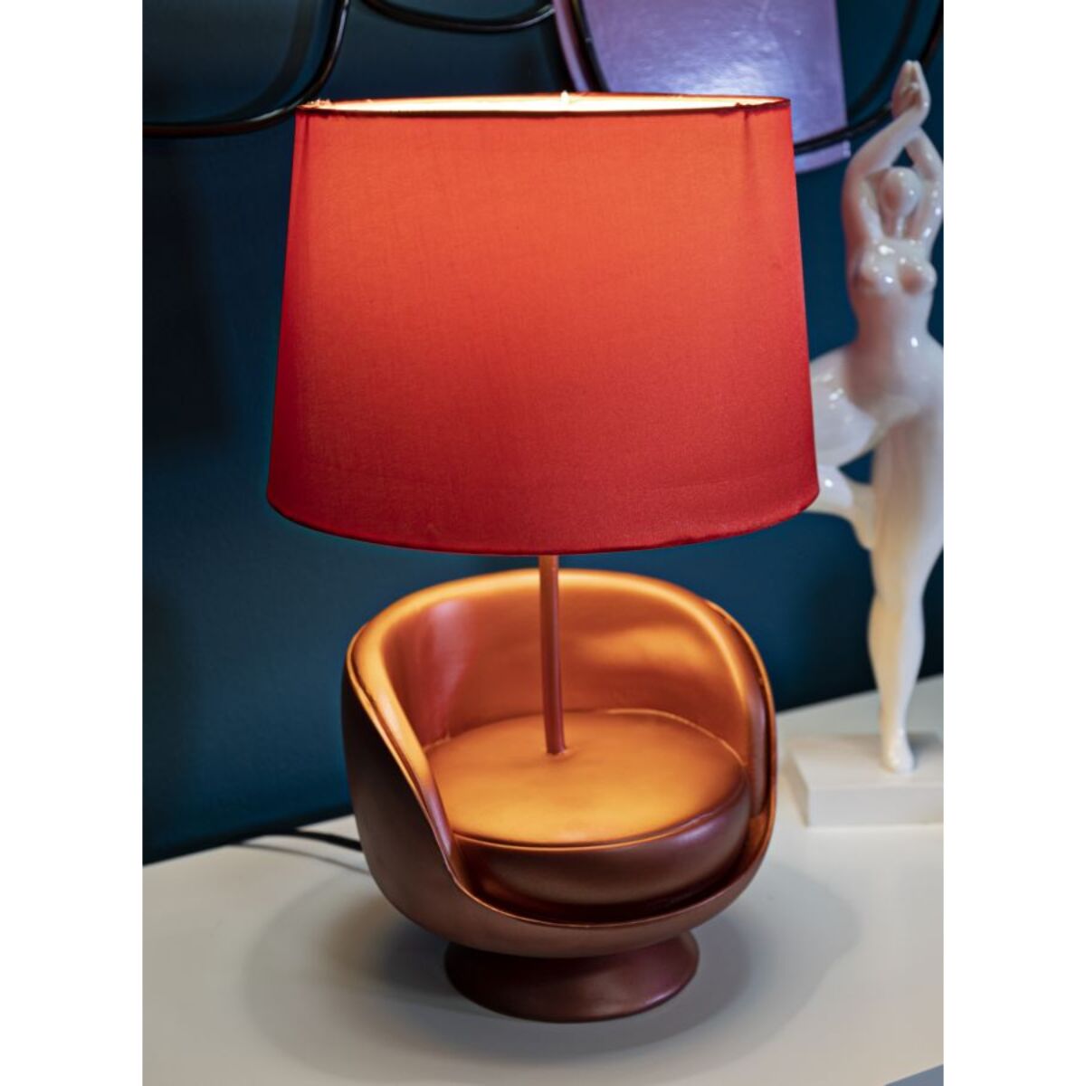 LAMPADA DA COMODINO MIDCENTURY ROSSA CM Ø 26X43