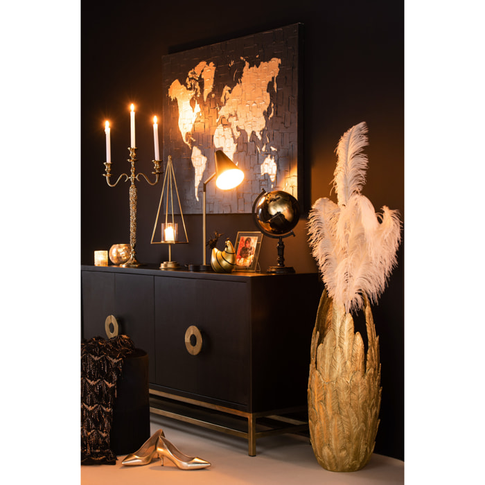 J-Line globe Sur Pied - bois - noir/or - medium