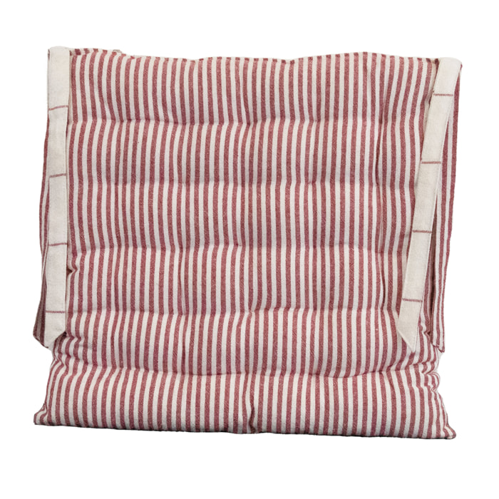 Galette de chaise carrée en coton à rayures - Rouge