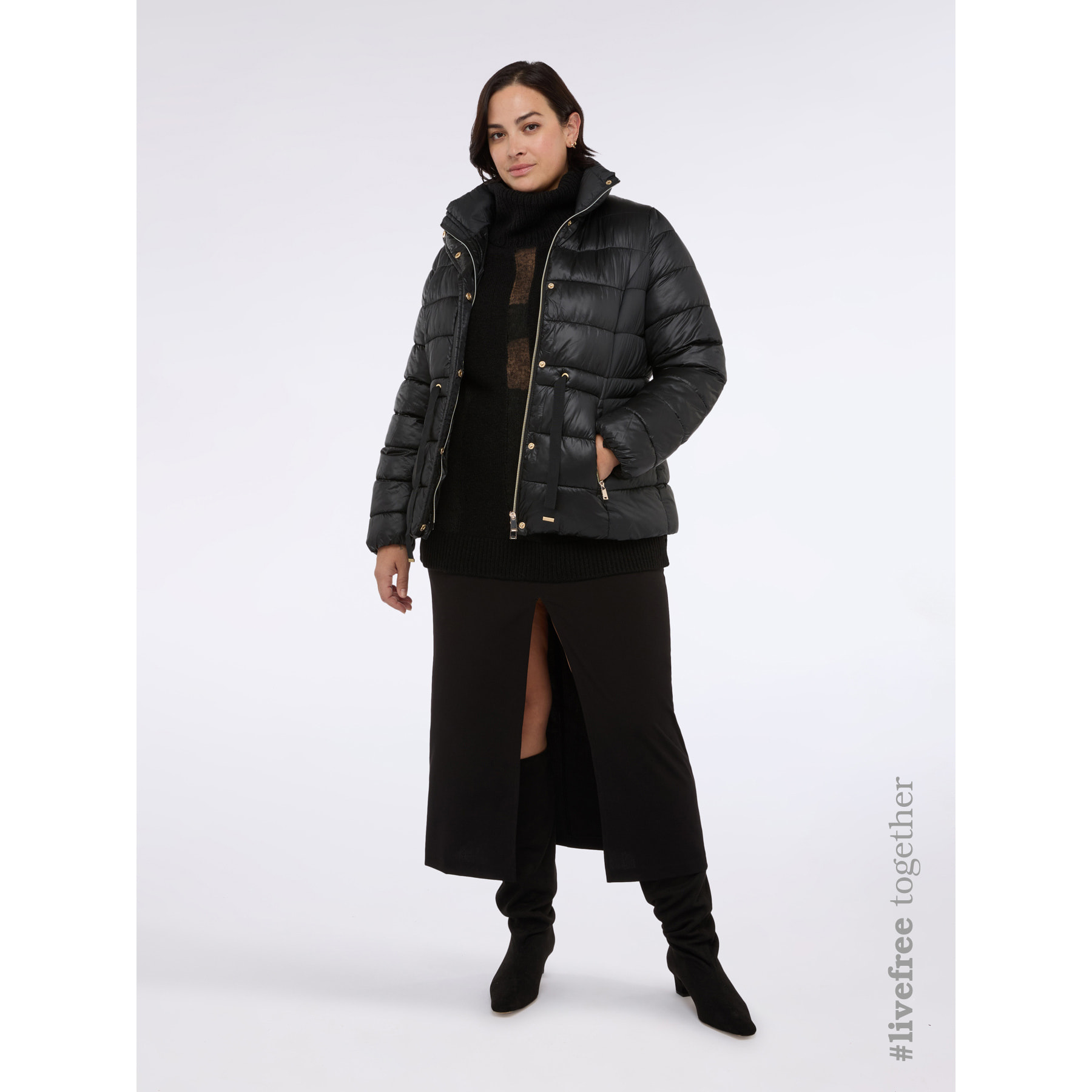 Fiorella Rubino - Plumífero acolchado con cordón en la cintura - Negro