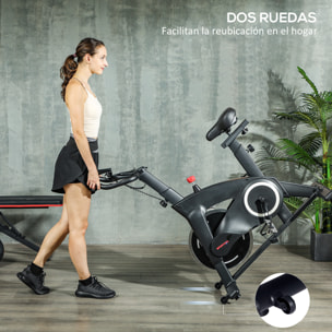 Bicicleta Estática Bici Estática con Volante de Inercia 15 kg Pantalla LED Pulsómetro Manillar Asiento Ajustable y Ruedas Carga 120 kg para Casa Gimnasio Negro