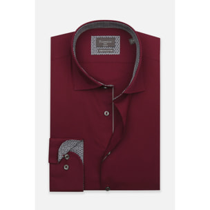 Camicia Uomo 1 Bottone Francese Slim Popeline Stretch Unito Bordeaux