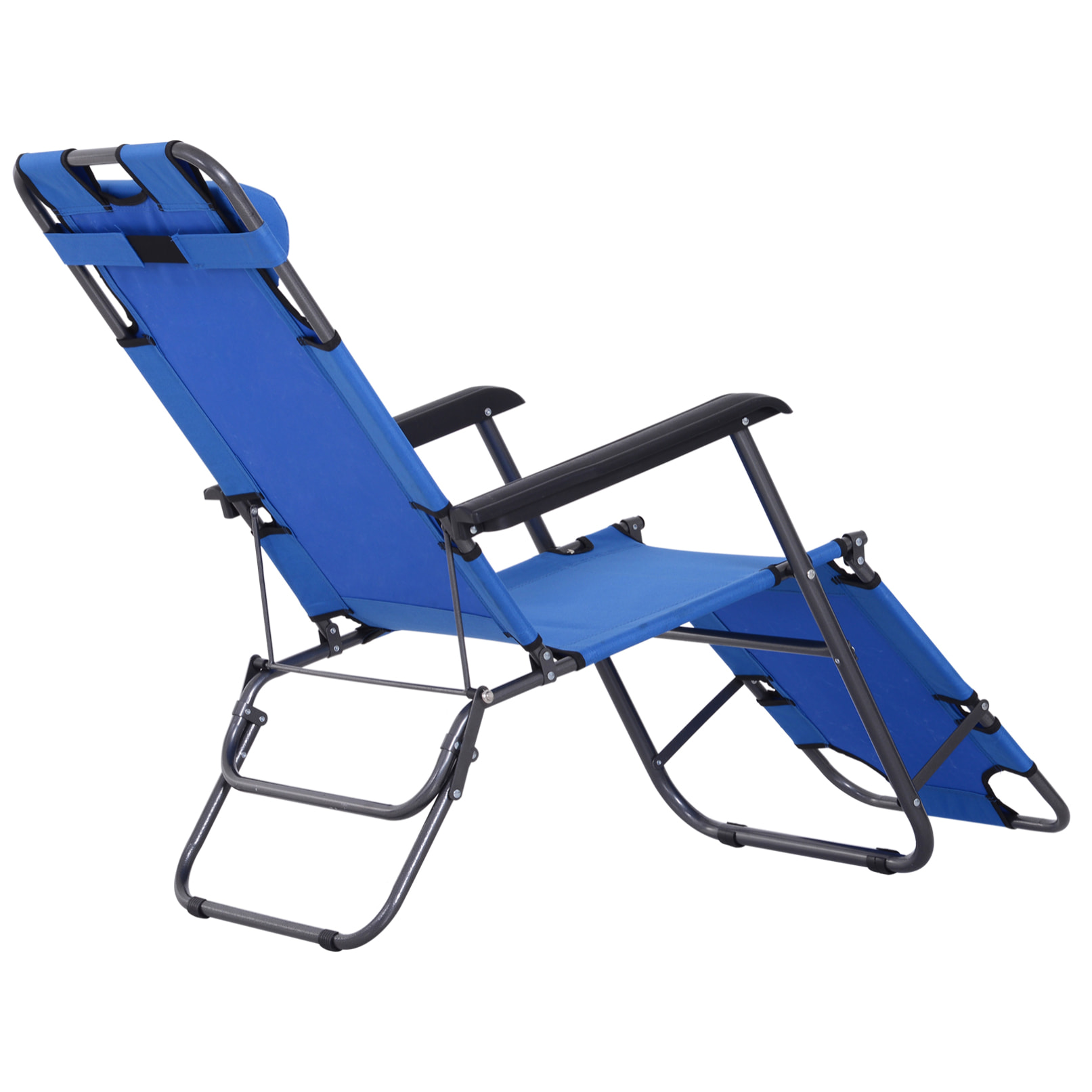 Outsunny Chaise longue pliable bain de soleil transat de relaxation dossier inclinable avec repose-pied polyester oxford bleu