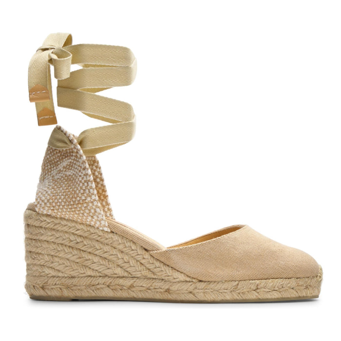 Alpargatas de cuña de mujer Carina en algodón acabado lavado, cierre mediante lazada