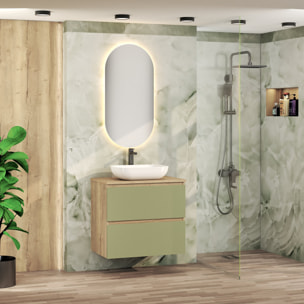 Conjunto de Baño Nia | Mueble Suspendido | 70 cm Verde | Dos Cajones | Lavabo Sobrepuesto | No incluye Espejo | Mueble Montado| Alday