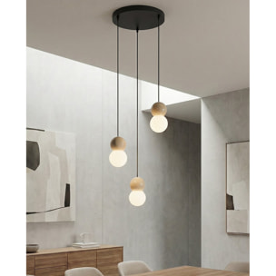 Lampada a sospensione LOOP in acciaio nero e legno