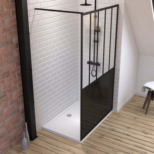 Pack Paroi de douche 120x200 cm noir mat - verre trempe 5mm + RECEVEUR A POSER RECTANGLE 120x80