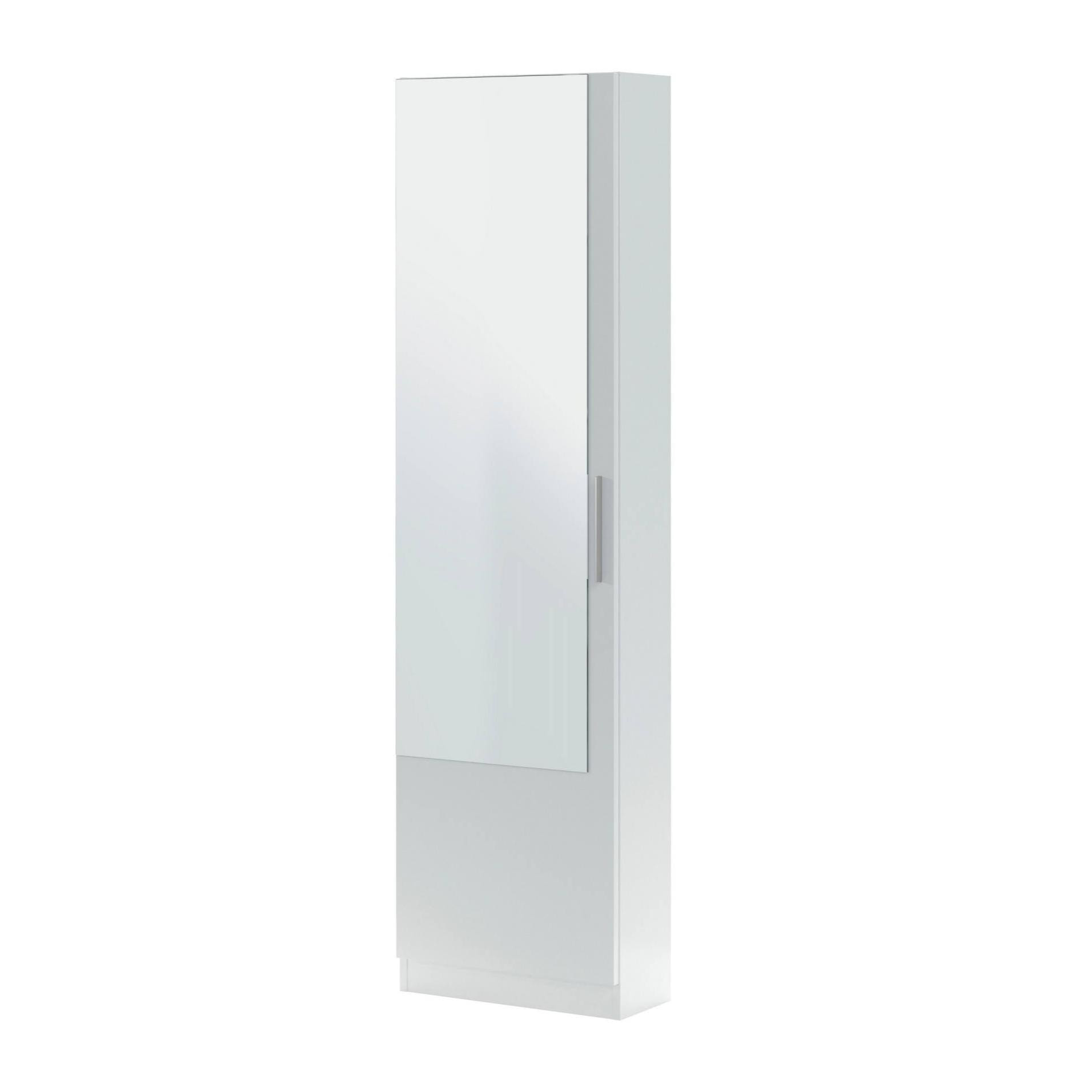 Scarpiera Eugene, Armadio portascarpe alta a 1 anta, Mobile portascarpe moderno, Armadio da ingresso con specchio, cm 50x22h180, Bianco