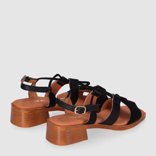 Sandalias de Serraje - Negro - Tacón: 4 cm