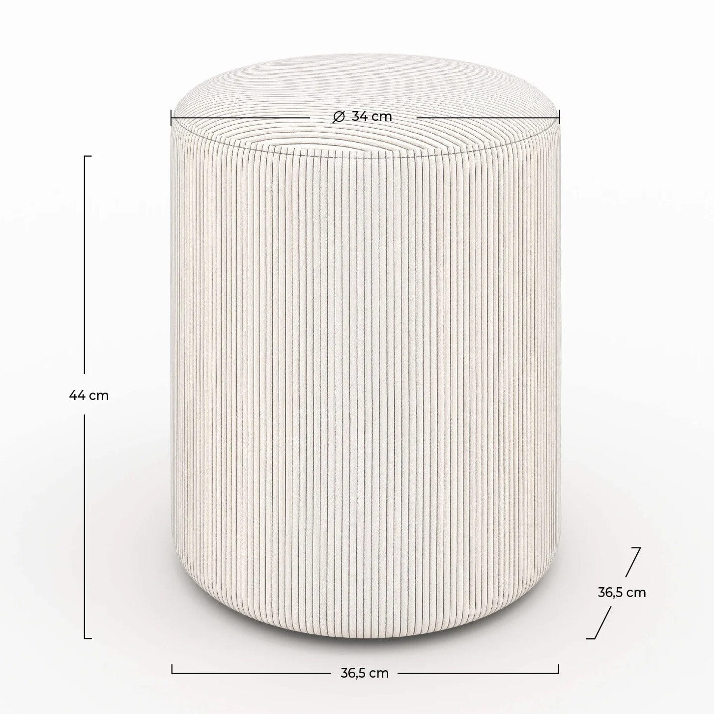 Pouf rond en velours côtelé beige - Lily