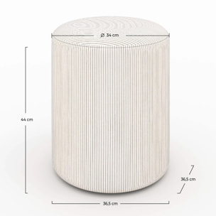 Pouf rond en velours côtelé beige - Lily