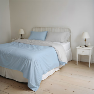 PARURE COPRIPIUMINO NATURAL COLOR, 100% Cotone, Made in Italy - AZZURRO/GRIGIO CHIARO