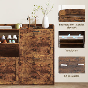 Mueble Zapatero de 4 Puertas Zapatero Estrecho con Estantes Ajustables Estilo Industrial para 24 Pares de Zapatos Mueble Auxiliar para Recibidor Entrada 120x24x103 cm Marrón Rústico