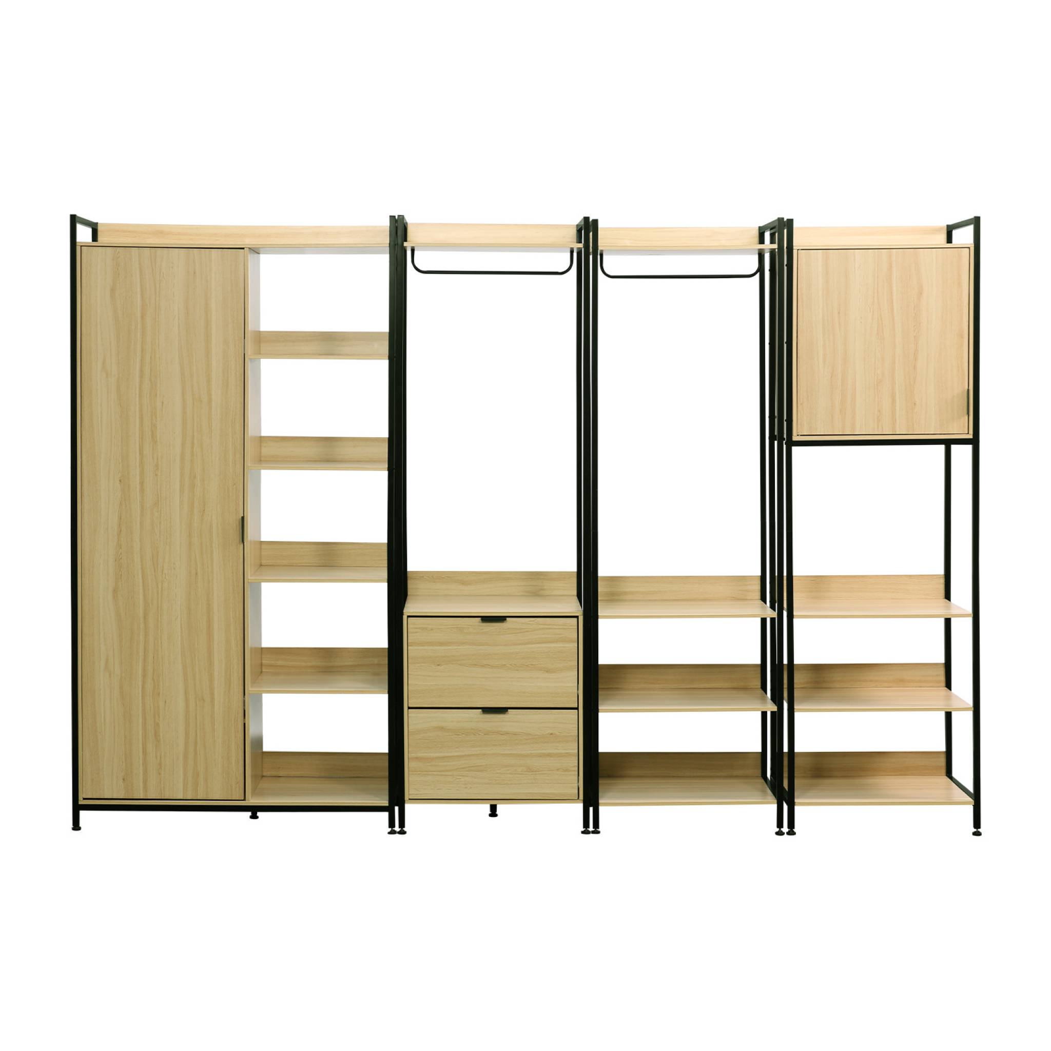 Kit dressing modulable noir avec 4 éléments. L 280 x P 48 x H 190 cm