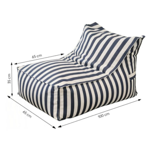 BOLOGNE Pouf d’extérieur rayé bleu déperlant - 100x65x65 cm